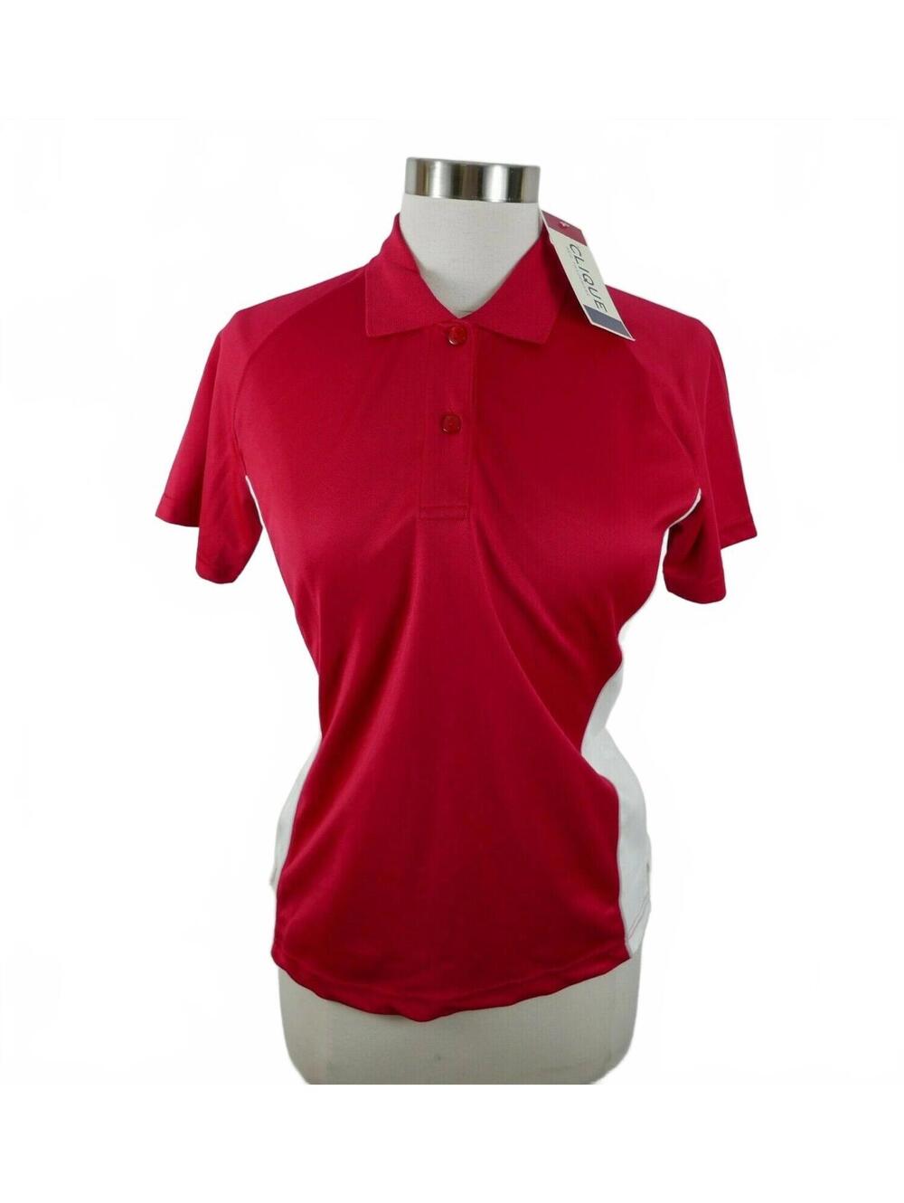 NEW Clique Womens Short Sleeve Red White Activewear Polo Shirt Medium
